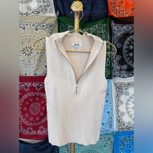 525 America Anthropologie Cream Ribbed Zip-Up Tank Top